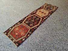Vintage Türkischer Kelim Teppich 2x8 Fuß Handgewebt Wolle Tribal Carpet in Brauntönen