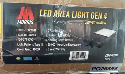 MORRIS LED Area Light (74000C) Bronze 4,000k 60/80/100watt 13,800 Lumens Gen 4