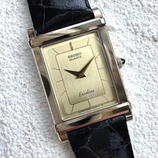 Working SEIKO Excelline Rectangular Super Hard Case Women's Wristwatch