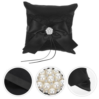 Black Ring Bearer Pillow: Elegant Wedding Ring Cushion - Faux Peral Engagement
