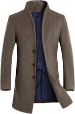 Mens Slim Fit Wool Blend Trench Coat Long Business Casual Winter Overcoat