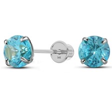 14K Yellow Gold Solitaire December Simulated Blue Topaz Stud Earring, Screw Back