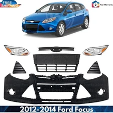 Front Bumper Cover Fascia & Headlight Assembly Kit For 2012-2014 Ford Focus