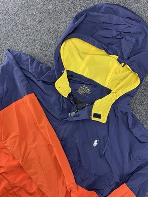Polo Ralph Lauren Performance Pullover Jacket Hooded Navy Orange Yellow L