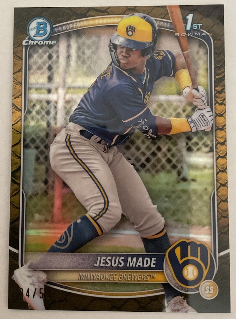 2025 Bowman Chrome Jesus Made 1st Gold Reptilian 04/50 #BCP-50 Brewers 🔥 🔥