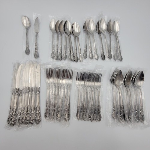 NS National Stainless Japan Rose and Leaf Service For 8 Vtg Set of 50 Pcs Rare