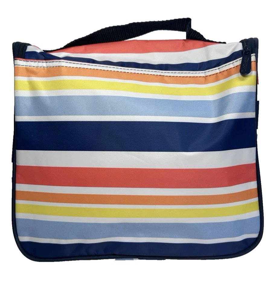 Bolsa de higiene pessoal suspensa Thirty-One Traveler estojo maquiagem listras multicoloridas - Imagem 3 de 4