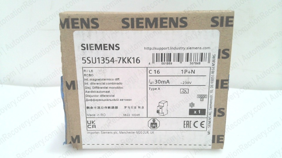 SIEMENS 5SU1354-7KK16, SENTRON RCBO INSTANTANEOUS CIRCUIT BREAKER, NEW ...