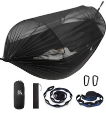 MIZTLI 2-Person Nylon Camping Hammock Green/Black w/ Mosquito Net Straps