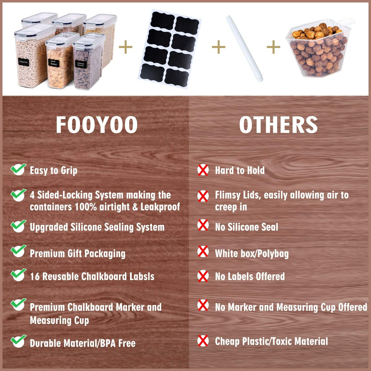 Cereal Containers Storage Set - 6 Piece Airtight Large Dry Cereal Storage Contai