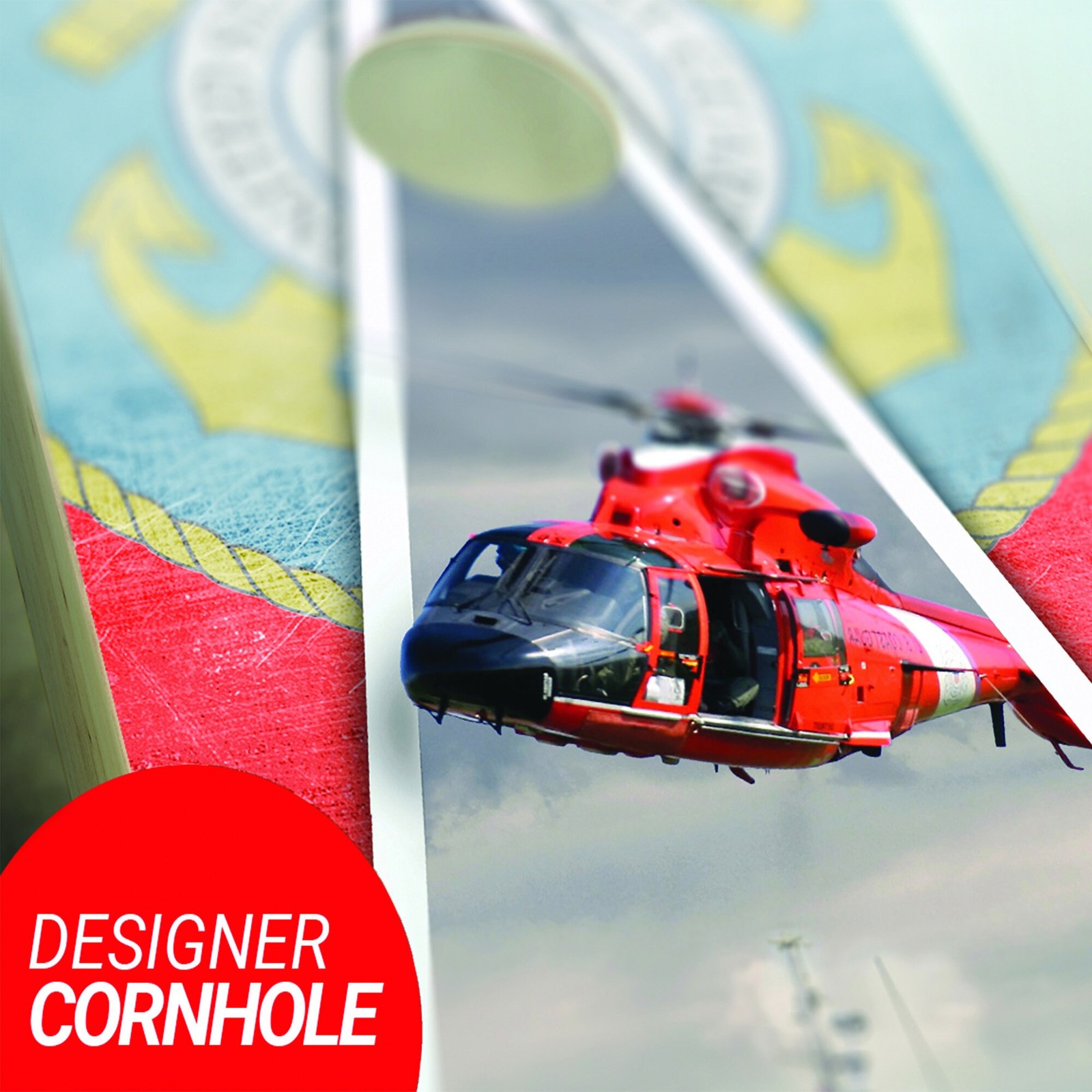 Cornhole Boards Set Skips Garage Coast Guard Foldable Legs UV Ink