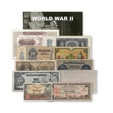 WW2 Allied & Axis Banknotes Collection - 10 Original Currency Notes 1939-1945 -