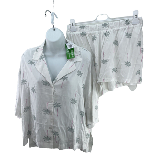 Matalan kurzes Pyjama Set, Time To Dream, Gr. UK 12, weiß Palmenmuster