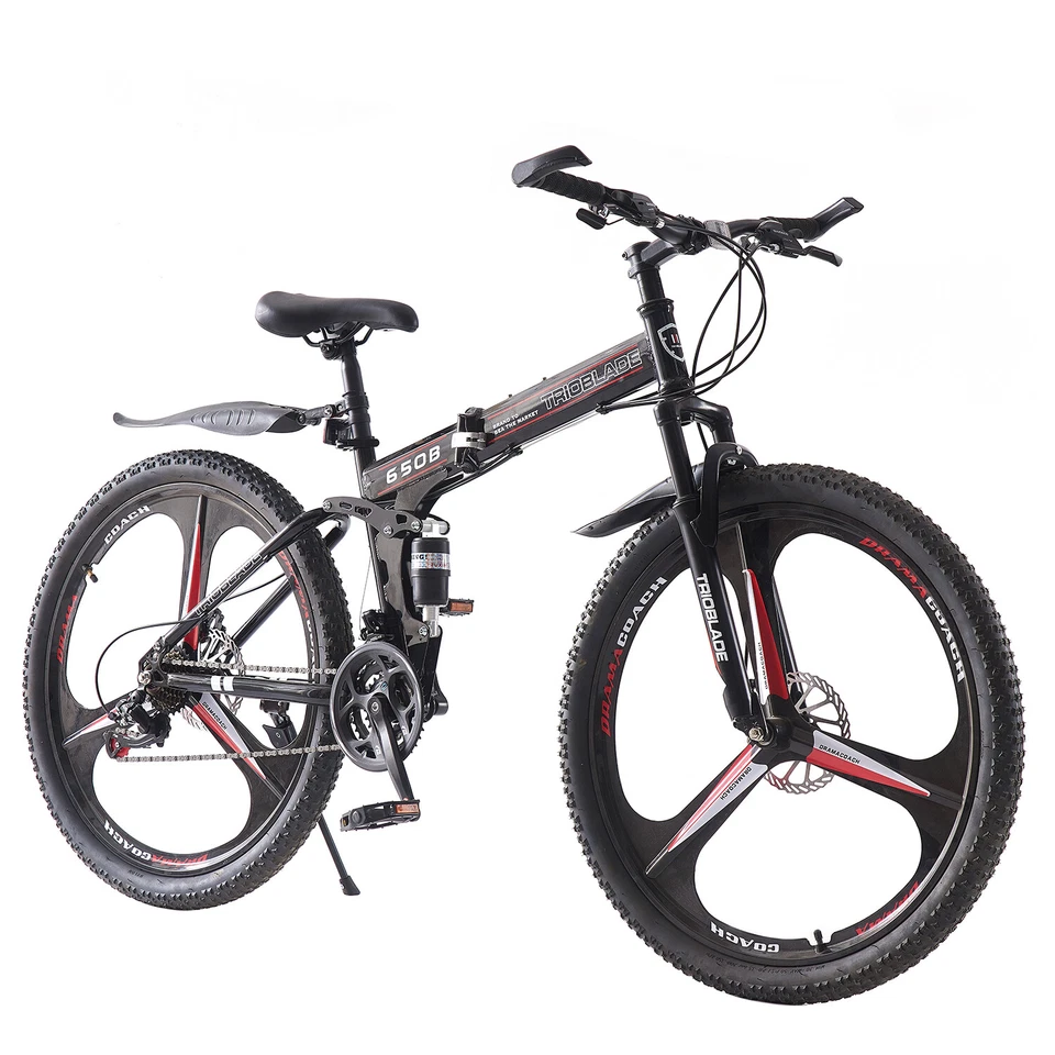 SHIMANO Folding Mountain Bike 26 27.5Inch Wheel 21 Speed Full Suspension Bicycle - Image 3 of 4