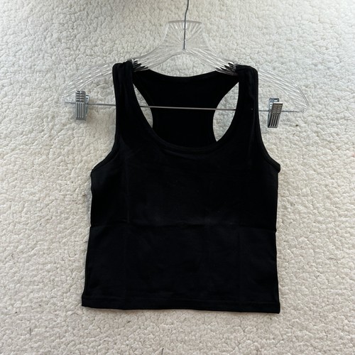 Women’s Black Racerback Cropped Tank Top Basic Black Cotton Blend Size Small NWT
