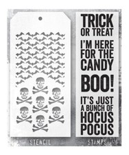 Tim Holtz - Stamps Stencil- Halloween Bold Frights Crossbones Batground- New