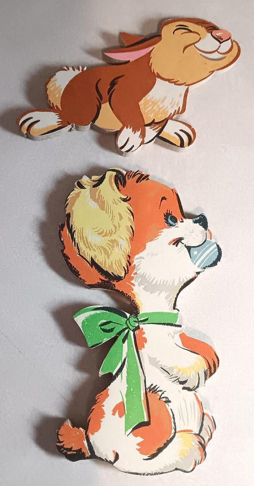 DE COLECCIÓN AÑOS 50 6 PIEZAS DECORACIÓN DE PARED INFANTIL REZANDO NIÑO NIÑA PERRO BÚHO VACA CONEJITO MUÑECA JUGUETE Foto 4 de 4