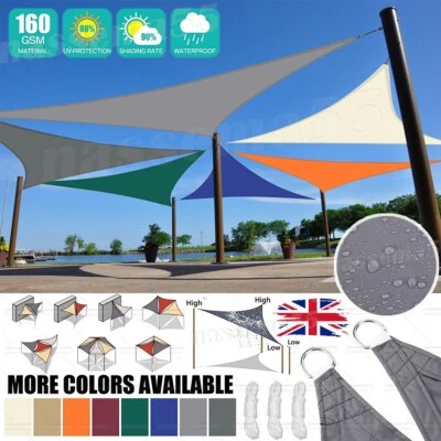 HEAVY DUTY SUN SHADE SAIL GARDEN PATIO AWNING CANOPY 98% UV BLOCK WATERPROOF UK