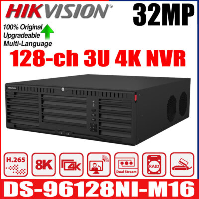 Hikvision 128 CH 16 SATA DS-96128NI-M16 Super 8K NVR 3U RAID 400 Mbps Incoming