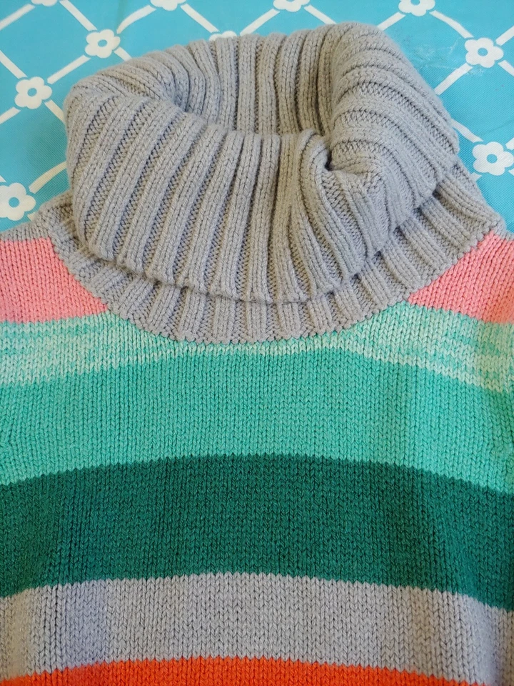 Vestido Suéter Crazy 8 Niñas Talla 4 XS Rayas Cinturón Cuello Alto Colorido Elástico Foto 3 de 4