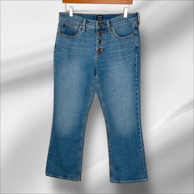 New J Crew Mid Rise Exposed Button Flare Crop Jeans  Size 29 NWT BF856 $98