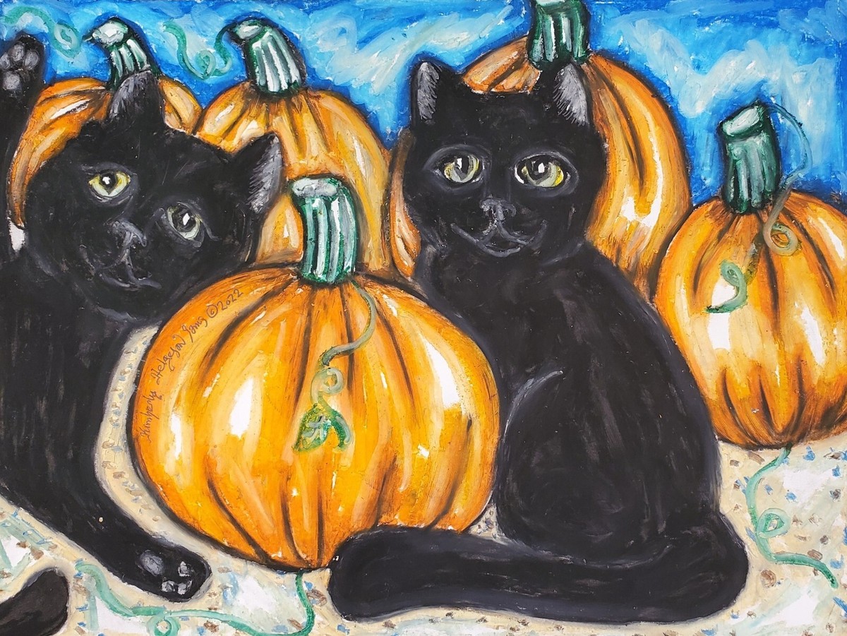 Kit De Peinture Sur Feutrine Halloween - Chat Noir & Citrouille Avec Cadre Décoratif