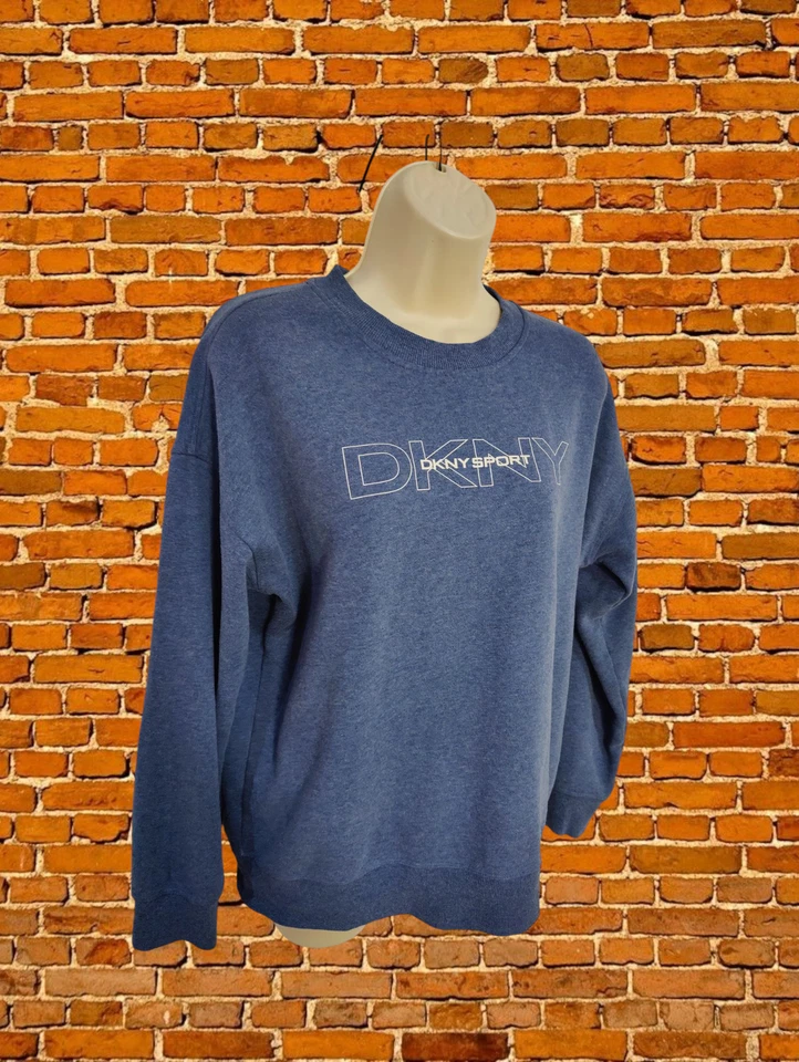 SUDADERA DKNY SPORT AZUL JASPEADO MEDIANA MUJER JERSEY CREW CHÁNDAL TOP Foto 2 de 4