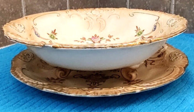 Rare Antique Crown Devon Fielding   Ivory  Drainer/Plate Bird and Rose pattern