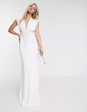 Wedding dresses, White Plunge Satin Wedding Dress. Engagement Dress.