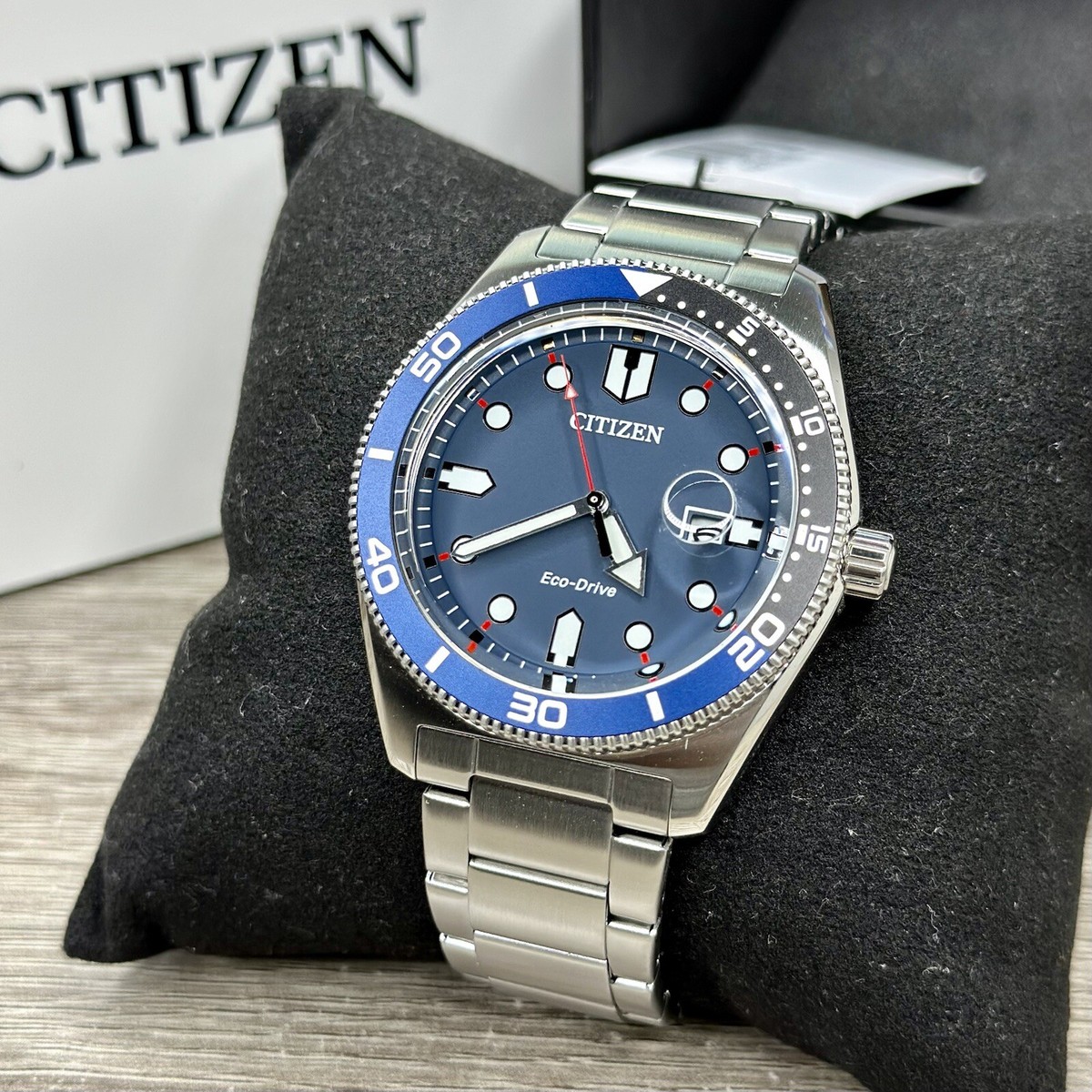 NEW✓ Citizen Eco-Drive Sports Blue Magnifier Date Dial Men's