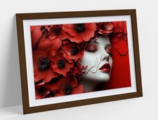 BEAUTIFUL WOMAN AMONG RED POPPY FLOWERS FRAMED WALL ART PICTURE POSTER PRINT
