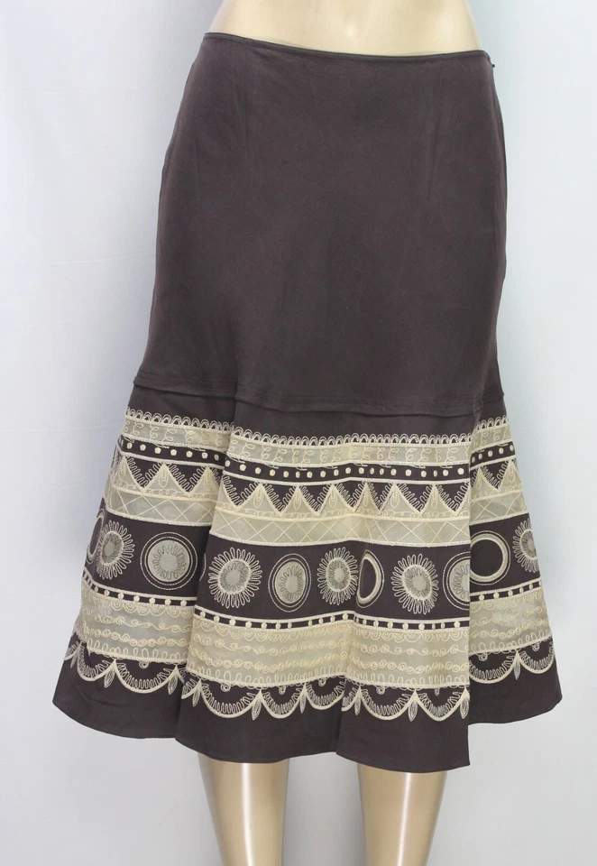 Vintage Jones New York Women's Skirt Embroidered Silk Linen Brown Size 6 - Image 2 of 4