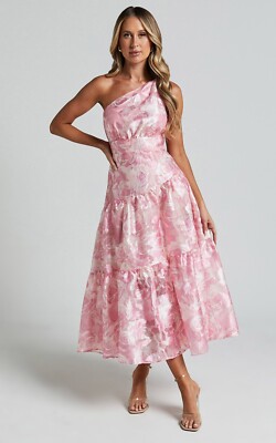 Showpo. Lettie Midi Dress - One Shoulder Tiered Dress in Blurred Rose XS NWT
