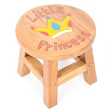 Child's Kids Children Rustic Milking Wooden LITTLE PRINCESS CROWN Stool