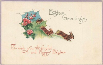 c1910 Fantasy Rabbits Hopping Through Envelope  Easter P210