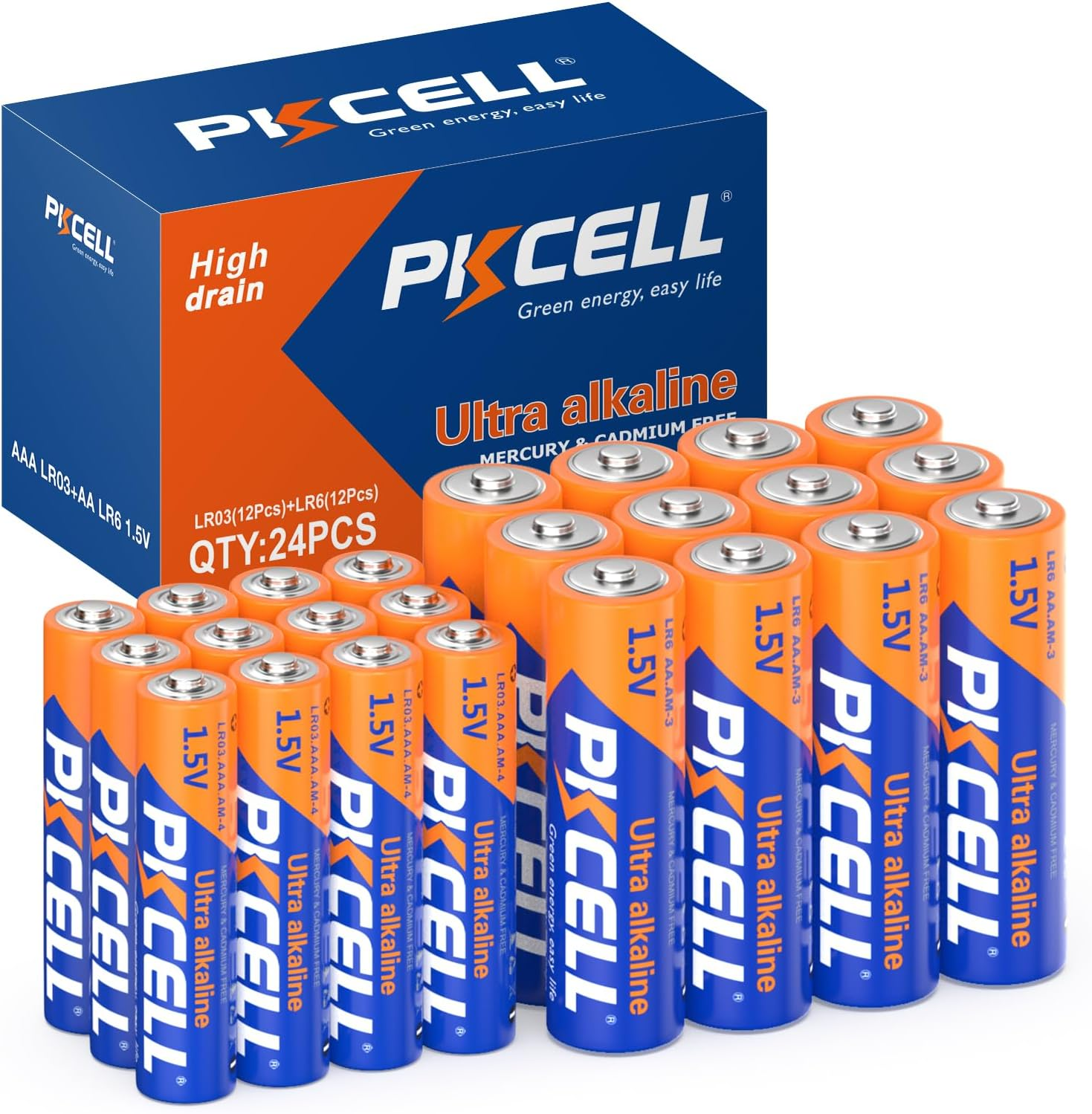 PKCELL Battery AA AAA Combo, 1.5V High Performance Disposable 12 Double a Batter