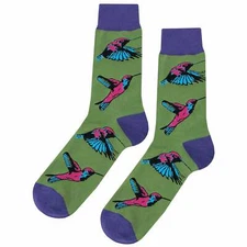NWT Hummingbird Visit Dress Socks Novelty Men 8-12 Green Crazy Fun Sockfly