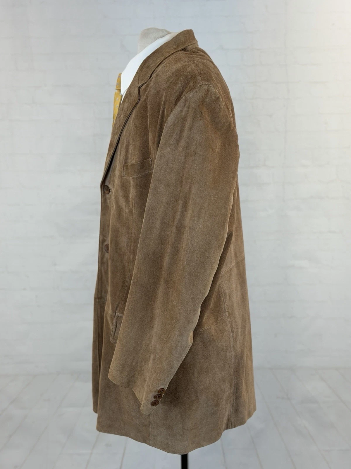 J. Ferrar Men's Brown 100% Genuine Leather Cowboy Jacket XLT Three Button Coat image 2