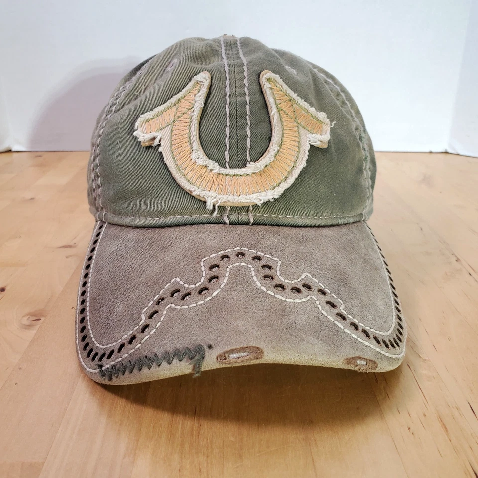 Sombrero de Colección True Religion Verde Envejecido Gorra Ajustable con Logo Algodón Cuero Foto 2 de 4