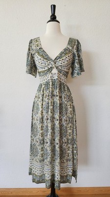 New Anthro Midi Dress Size Medium Green Garden Coquette Cottage Boho Peasant
