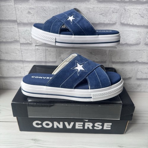 Converse One Star Sandale Pantolette Slider UK 5 EU 38 blau weiß Wildleder Plateau