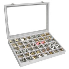 48 Grid Velvet Jewelry Tray Display Organizer Box with Transparent Lid