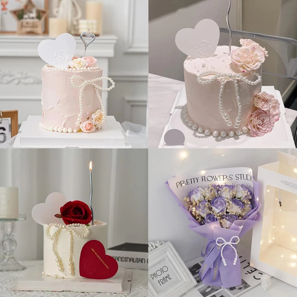 Lazo de perlas blancas adornos para pasteles 5 piezas grandes adornos para magdalenas decoración de moño Foto 2 de 4