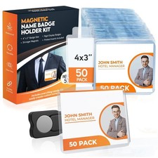 50 Pack of 4x3 Magnetic Name Badge Holders White Printable Inserts Included ...