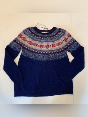 NEW Tabitha Webb Women s Medium Navy Blue Fair Isle Warm Pullover Wool Sweater