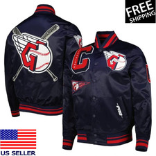 Cleveland Guardians Mash Up Navy Blue Satin Full-Snap Bomber Varsity Men Jacket