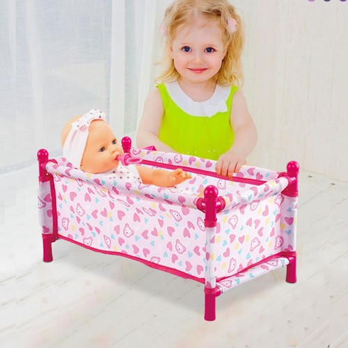 Pretend Play Toy Kids Doll Bed Pink Girls Toy Baby Doll Accessory Mini Doll Crib - Picture 10 of 12