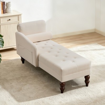 Chaise Lounge Chair Indoor Modern Couch Sofa Bed w/ Round Pillow for Living Room