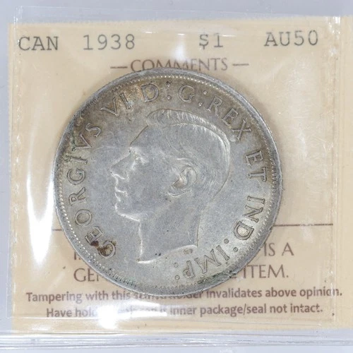 1938 Canada Silver Dollar ICCS AU50 - Key Date