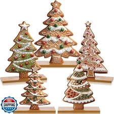 Chunful 5 Pcs Gingerbread Christmas Table Decorations Wooden Gingerbread Tree
